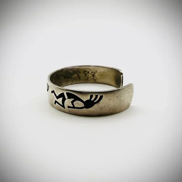 Nathan Fred Jr Kokopelli Hopi Sterling Cuff Bracelet - Picture 2 of 5